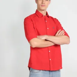 arrow sport Arrow Sports Red Cotton Slim Fit Shirt image 4