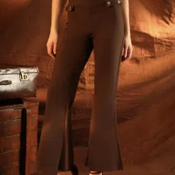 Kazo Brown Viscose Solid Mid Rise Jeggings image 4