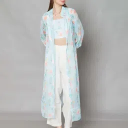 Zink London Blue Printed Crop Top With Shrug image 4