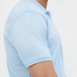 Code By Lifestyle Blue Regular Fit Texture Polo T-Shirt image 4