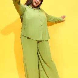 Oxolloxo Plus Size Green Regular Fit Mid Rise Pants image 4