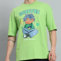 Griffel Green Cotton Loose Fit Printed T-Shirt image 4