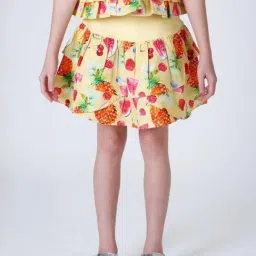 One Friday Kids Yellow Printed Regular Fit Skirt-picture-12