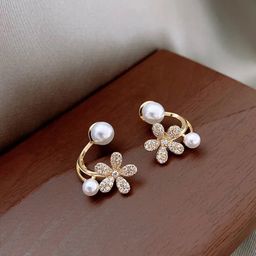 PolluxCraft Gold Plated Zircon Studded Floral Shaped Korean Drop Earrings-picture-41