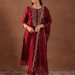 Libas Maroon Embroidered Kurta with Trousers & Dupatta-picture-27