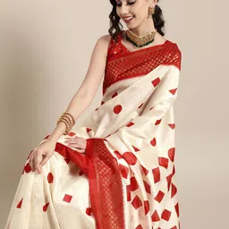 Saree mall Geometric Silk Blend Saree with Printed border-picture-28