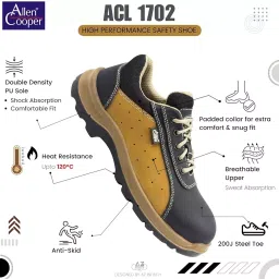 Allen Cooper Steel Toe Safety Shoe Low Ankle PU Sole UK 5 Size Black for Industrial Use, ACL 1702 image 4