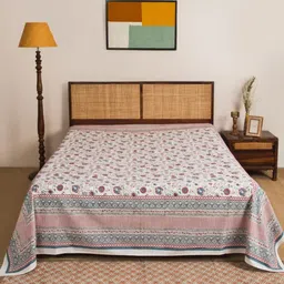 Fabindia Off-White & Blue Printed Cotton Double King Bed Cover-image-42