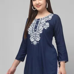 ERUDITE CLUB Floral Embroidered Thread Work Thread Work Kurti image 3