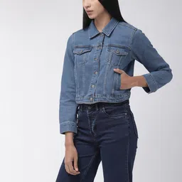 Flying Machine Women Solid Denim Jacket image 3