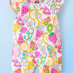 Babyhug 100% Cotton Frill Sleeves Romper Fruit Print - Multicolor-picture-27