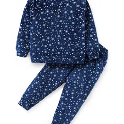 Babyhug Velour Woven Full Sleeves Winter Wear Co-Ord Set With Snow Flakes Print - Navy-picture-17