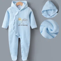 Kookie Kids Full Sleeves Footed  Hooded Winter Wear Romper with Sun Embroidery - Blue-picture-18