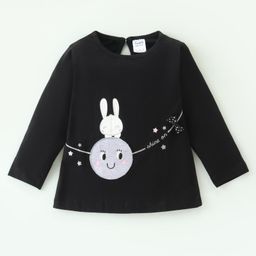 Simply Cotton Full Sleeves T-Shirt  Moon & Rabbit Print with Bow Applique  - Black-picture-26