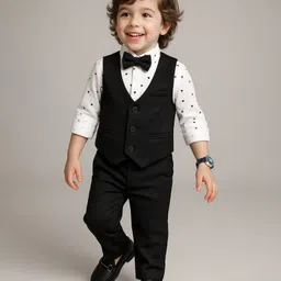 Babyhug Knit Full Sleeves Printed 3 Piece Party Suit With Bow - Black-picture-14