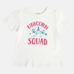 MINI KLUB Cotton Half Sleeves Unicorn Squad Text Printed Top - White-image-18