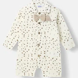 nautinati Nauti Nati Cotton Full Sleeves Abstract Prinred Romper With Attached Bow - Off White image 1