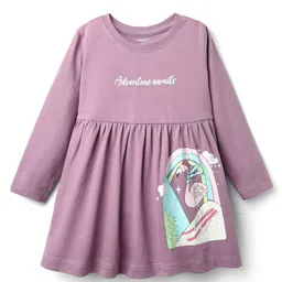 CUCUMBER Interlock Knit Full Sleeves Frock With Birds Print - Purple-picture-25