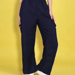 Cutiekins Woven Solid Wide Legged Cargo Pants - Navy Blue-picture-25