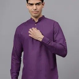 Jatin Creationss Mandarin Collar Thread Work Straight Cotton Kurta-image-2