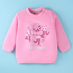 Zero Fleece Knit Full Sleeves T-Shirt & Lounge Pants Set With Animal & Text Print - Pink image 2