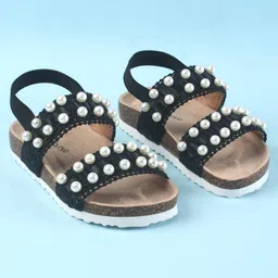 Babyoye Slip On Party Wear Sandals With Pearl Detailing - Black image 2