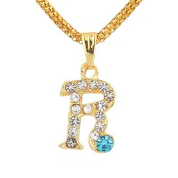 Accessoo Unisex Stainless Steel Crystals Studded R Shaped Pendant With Chain image 3