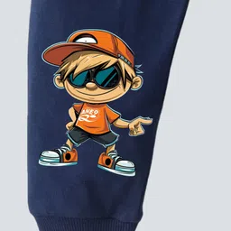 KAVEE Pure Cotton Funny Boy Printed Bio Washed Joggers - Navy Blue image 4