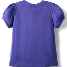 Babyhug Cotton Knit Puffed Sleeves Night Suit with Happiness Is You Text Print - Voilet image 3