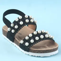 Babyoye Slip On Party Wear Sandals With Pearl Detailing - Black image 3