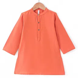 Babyhug Woven Full Sleeves Solid Kurta Pyjama Set With Mirror Embroided Jacket  -Orange image 4