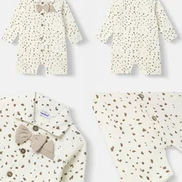 nautinati Nauti Nati Cotton Full Sleeves Abstract Prinred Romper With Attached Bow - Off White image 5
