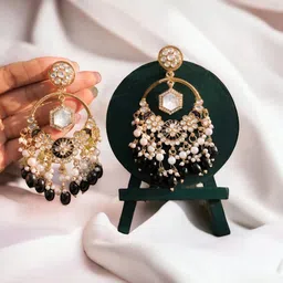 Anouk Gold-Plated Artificial Stones Studded and Beads Contemporary Shaped Drop Earrings-picture-16