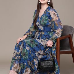 Label Ritu Kumar Floral Print Bishop Sleeves Tiered Chiffon Fit & Flare Maxi Dress-picture-42