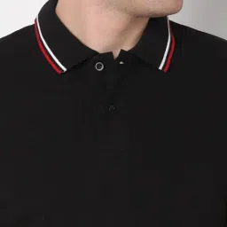 R&B Black Cotton Slim Fit Polo T-Shirt image 5