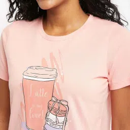 Madame M Secret Peach Cotton Regular Fit Printed Night Suit image 4