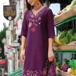 Indo Era Women Floral Embroidered Regular Thread Work Liva Kurta with Trousers & With Dupatta image 5