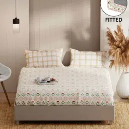 Bianca Bio-soft Feel Beige Fabric 152 TC 135 GSM Double Fitted Bedsheet With 2 Pillow Covers-picture-39