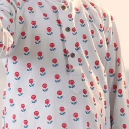 VASTRAMAY Boys White Cotton Floral Full Sleeves Kurta Sets image 4