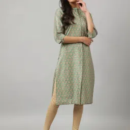 W Frost Green Printed Straight Kurta image 4