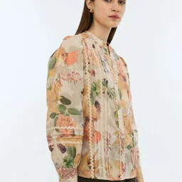 Cover Story Beige Regular Fit Printed Top image 4