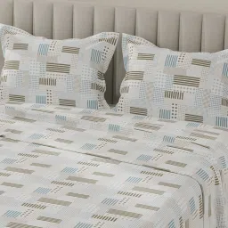 Layers Lumina Floret Blue & Green Cotton Geometric 140 TC Flat King Bedsheet with 2 Pillow Covers image 4