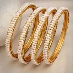 NVR Gold Plated Pearl Handcrafted Traditional Bangles for Women Set of 4-picture-17