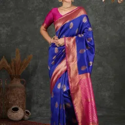 Satrani Blue Silk Woven Saree With Unstitched Blouse-picture-20