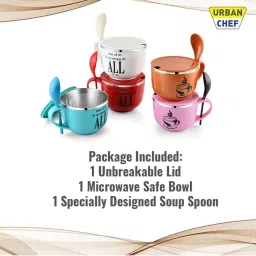 Urban Chef Multicolor Stainless Steel Soupie Noodie Breakfast Bowl With Spoon & Lid image 4