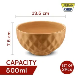 Urban Chef Grey & Brown Ceramic Handcrafted Microwave Safe Bowl (0.5 L) - Set of 2 image 4