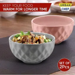 Urban Chef Pink & Grey Ceramic Handcrafted Microwave Safe Bowl - Set of 2 image 4