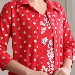 Khushal K Floral Printed Cotton Tunic With Trouser & Jacket Co-Ords image 3