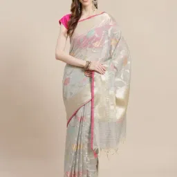 Banarasi Silk Works Grey Woven Saree with Blouse-picture-45