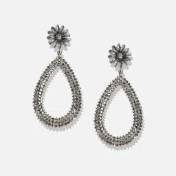 Sohi Women's Maxi Daisy Intricate Teardrop Drop Earrings  Silver image 4